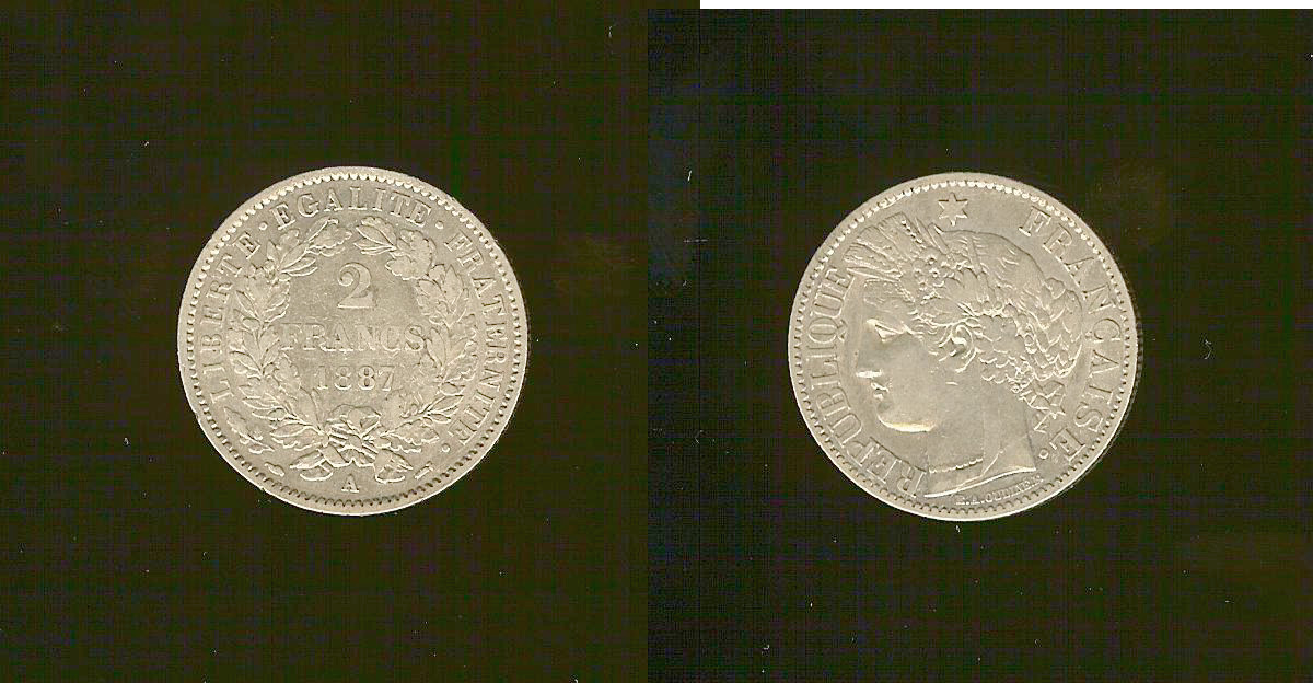 2 francs Cérès, avec légende 1887 Paris F.265/13 TTB